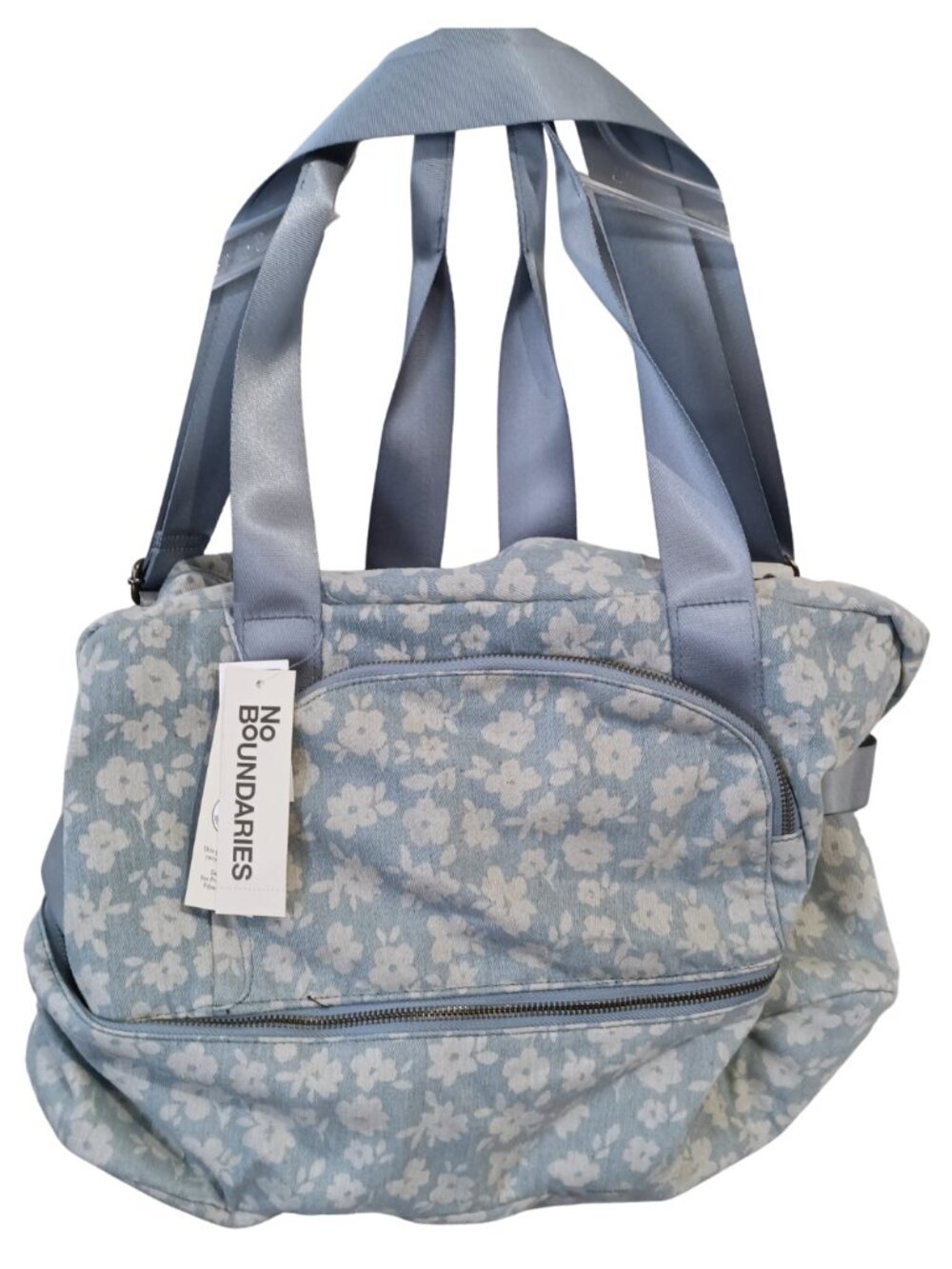 No Boundaries Floral Denim Weekender Zip Bottom Shoe Compartment Y2K Travel Bag